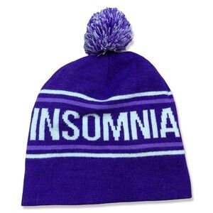 INSOMNIA COOKIES Pom Pom Purple Stripe Beanie